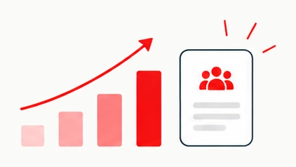 Rising bar chart next to an engaged guest audience