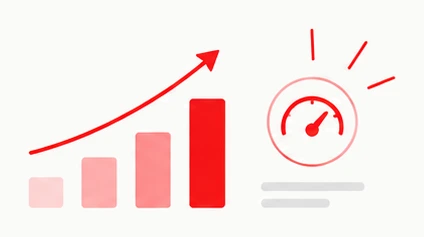 Rising bar chart next to a speedometer